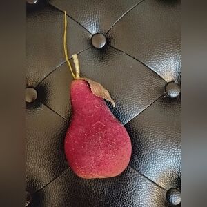 Decorative Red Pear Ornament With Leaf And Stem